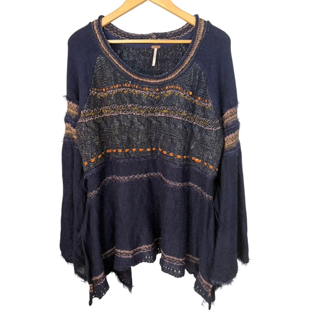 Free People Boho Craft Time Bell Sleeve Sweater L Oversized Wool Mohair Blend